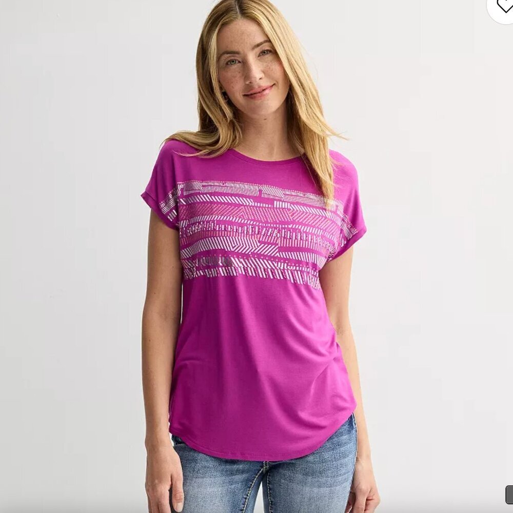 Apt. 9 Kohls Short Sleeve Embellished Top Womens XXL Juliette Orchid Pink NWT
